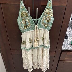 Embellished Green and Cream Dress